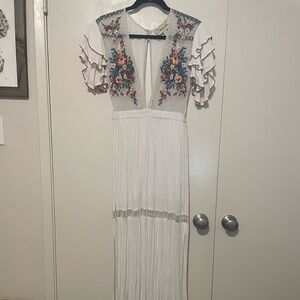 Cleobella White Maxi Dress with Floral Embroidery